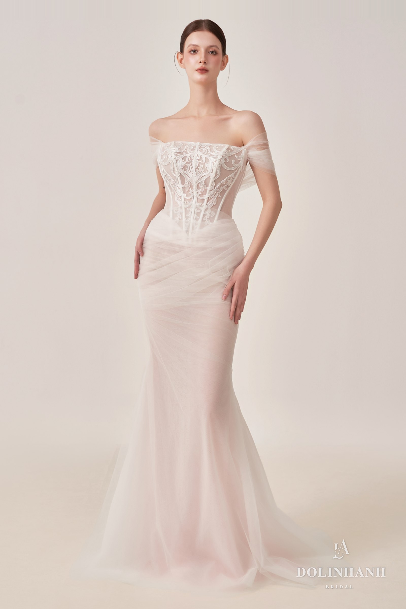 Blush corset mermaid gown